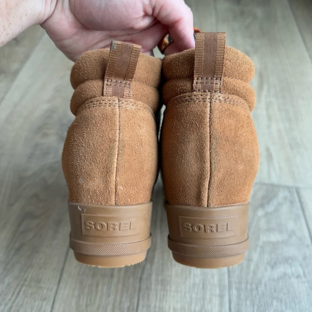 Sorel Evie ankle wedge boots 9.5 brown grey wool booties women